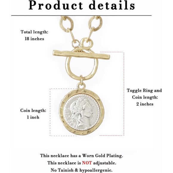 Women Worn Gold & Sliver 18 Inch Chain Pendant Toggle Jewelry Necklace - Picture 3 of 6